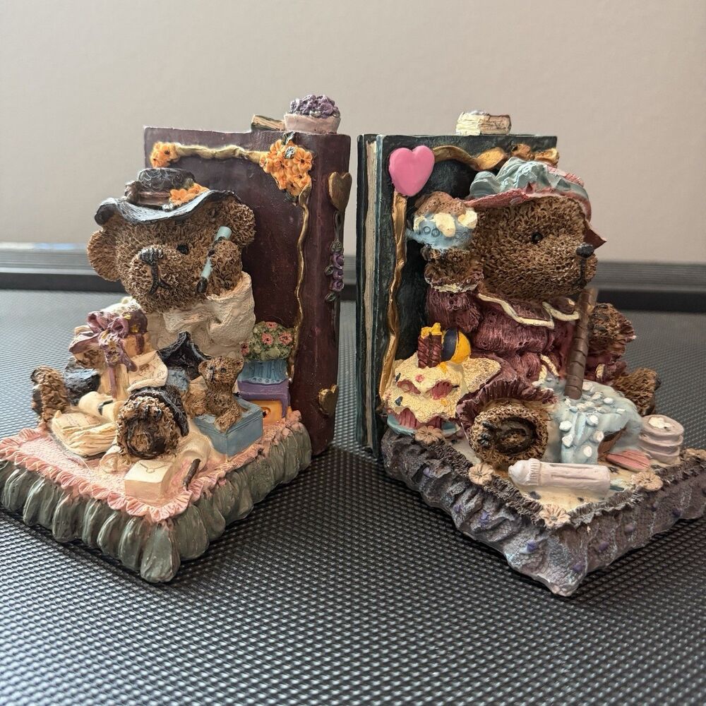 Boyds Bears Resin Bookends Teddy Bears Storybook Boy & Girl Vintage Nursery